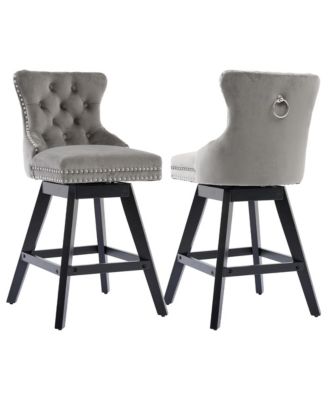 Velvet Bar Stools Set of 2 - Modern Swivel Counter Height Chairs with Button Tufted and Nailhead Trim for Home Pub, Kitchen Island