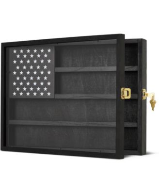 Challenge Coin Display Case,4-Row Wooden Challenge Coin Holder Display with Double-Groove Shelves,Lock&Acrylic Door for Military Medals, Casino