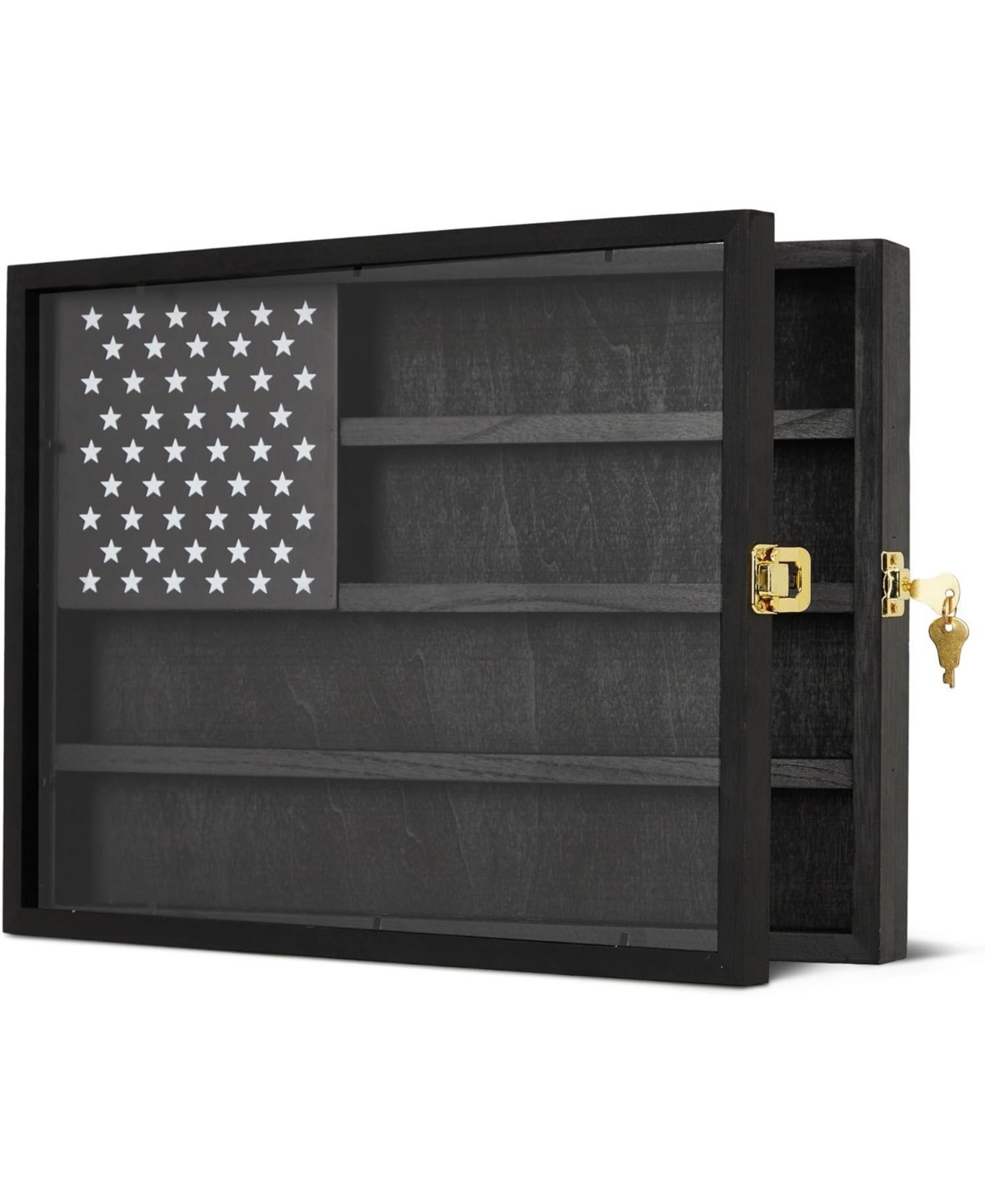 gaomon Challenge Coin Display Case,4-Row Wooden Challenge Coin Holder Display with Double-Groove Shelves,Lock&Acrylic Door for Military Medals, Casino