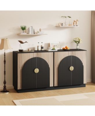 65" Buffet Sideboard Cabinet with Fluted Design And Arched Doors, Wood Console Table Vintage Coffee Bar Cabinet with Storage