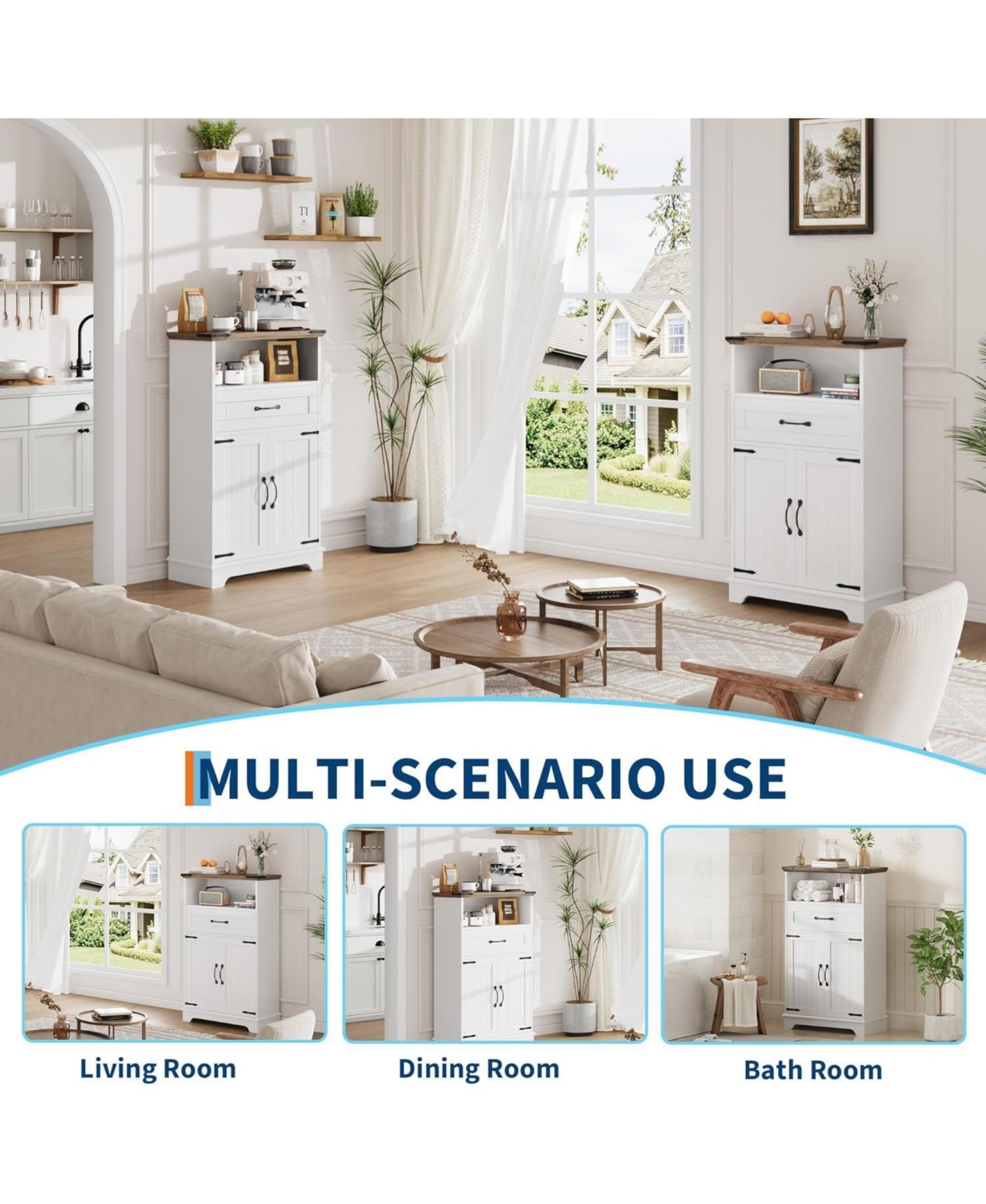 gaomon Farmhouse Storage Cabinet with Doors and Drawers, Freestanding