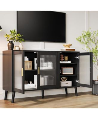 Sideboard Buffet Cabinet Set of 2, 48"  Buffet Cabinetwith Ribbed Glass Doors, Modern  Dining Room Sideboard for Kitchen and Dining