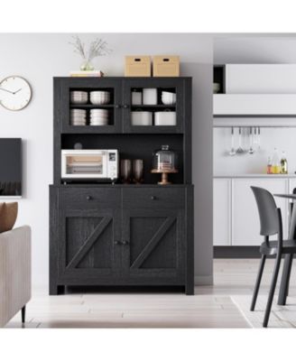 Kitchen Pantry Cabinet with Microwave Stand and Adjustable Shelves