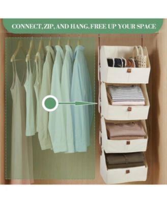 4 tier hanging closet organizer with non woven fabric shelves and collapsible baskets-space saving storage for bedroom, dorm, or RV.