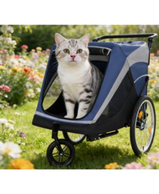  2-in-1 Cat Trailer Cart with Detachable Hitch Push Handle Quick Release Wheel Storage