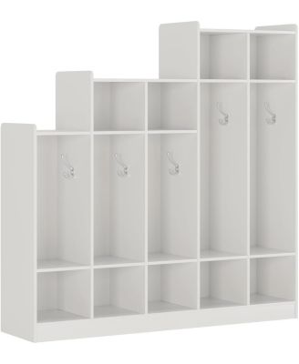 5-Section Classroom Coat Locker with 9 Cubbies, Daycare Cubby Storage Organizer with 10 Hooks for Home, School, Nursery, Kindergarten