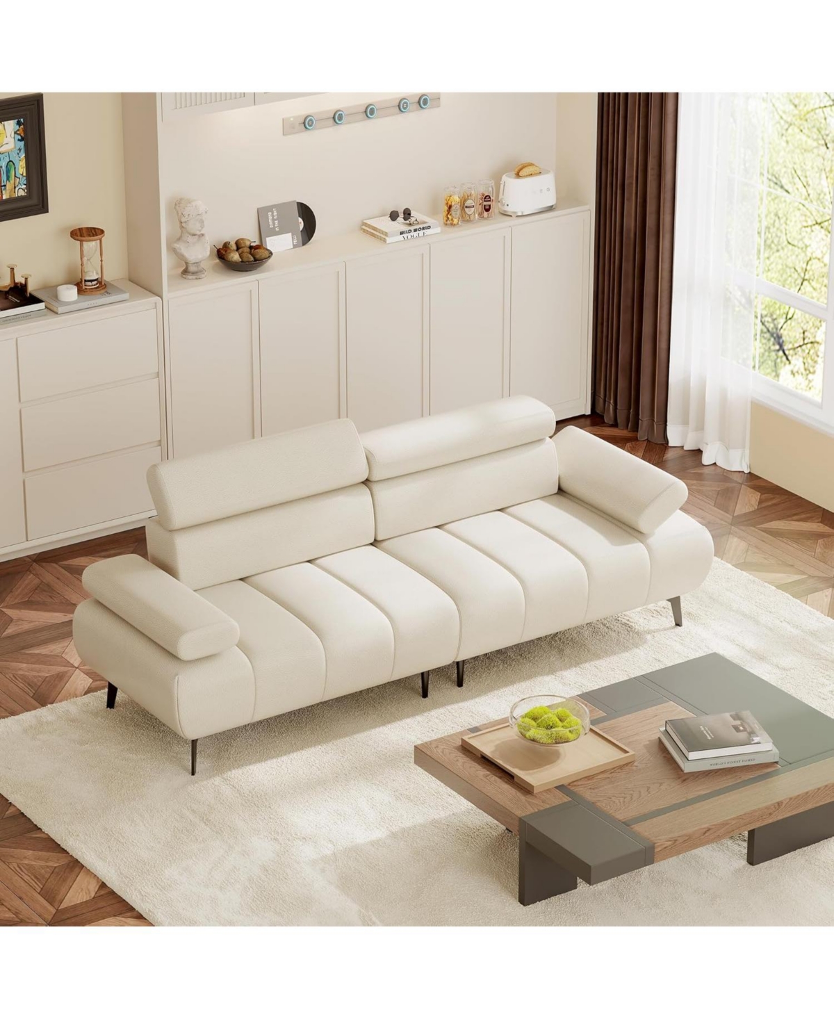 gaomon 3-Seater Sofa Bed, Faux Leather Futon Sleeper Couches, Adjustable Backrests and Armrest Headrests with Split Two Separate Sectional Sofas