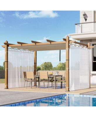 10x13 Ft Retractable Outdoor Pergola with Canopy and Side Mesh, Upgraded Wood-Grain Aluminum Pergola, Modern Pavilion for Backyard, Patio