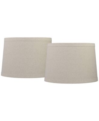 Set of 2 Drum Lamp Shades Burlap Medium High Spider with Replacement Harp and Finial Fitting