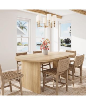 Oval Dining Table for 6-8 People, Long Large Kitchen Table with Thick Sturdy Wooden Base, Farmhouse Dining Room Table