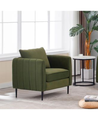 Accent Chair for Living Room Velvet Comfy Single Sofa Chair Mid Century Armchair with Pillow Metal Legs