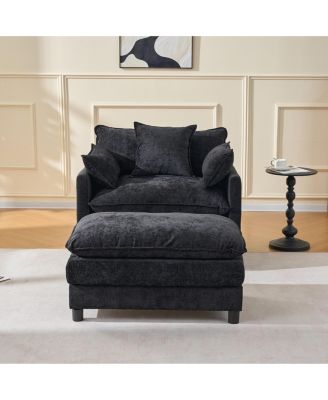 39.4 Inch Modern Accent Chair with Ottoman Chenille Upholstered Club Chair Living Room Reading Chair