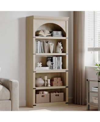 68.7" Tall Farmhouse Arched 5-Tier Wooden Bookcase, Curved Storage Rack