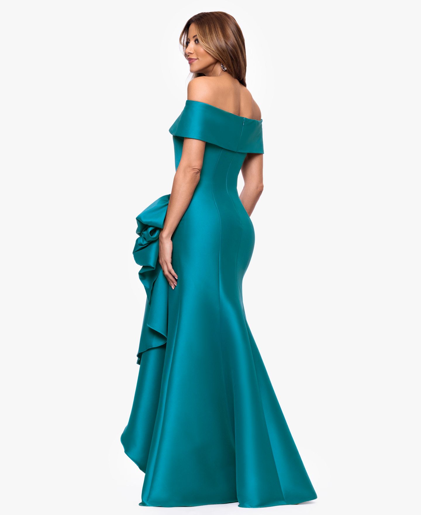 Женские платья XSCAPE Mikado Off-The-Shoulder Ruffle Gown, цвет: Бирюзовый — фото 4