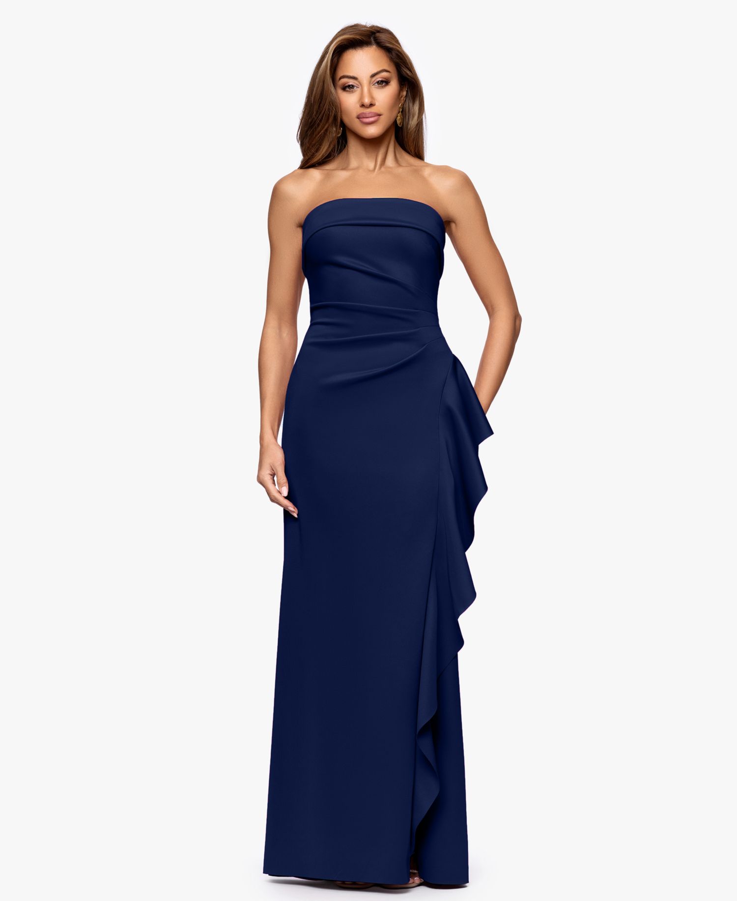 Petite Strapless Ruffle Sheath Gown