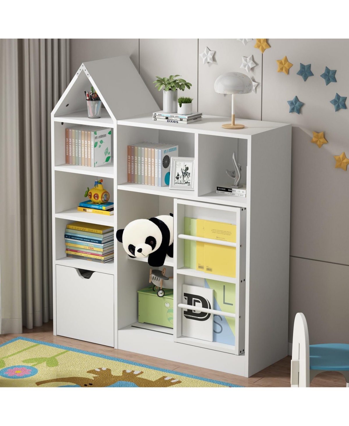 gaomon 44" Kids Bookshelf and Toy Storage with Removable Drawers, 8 Cubbies and Sliding Door
