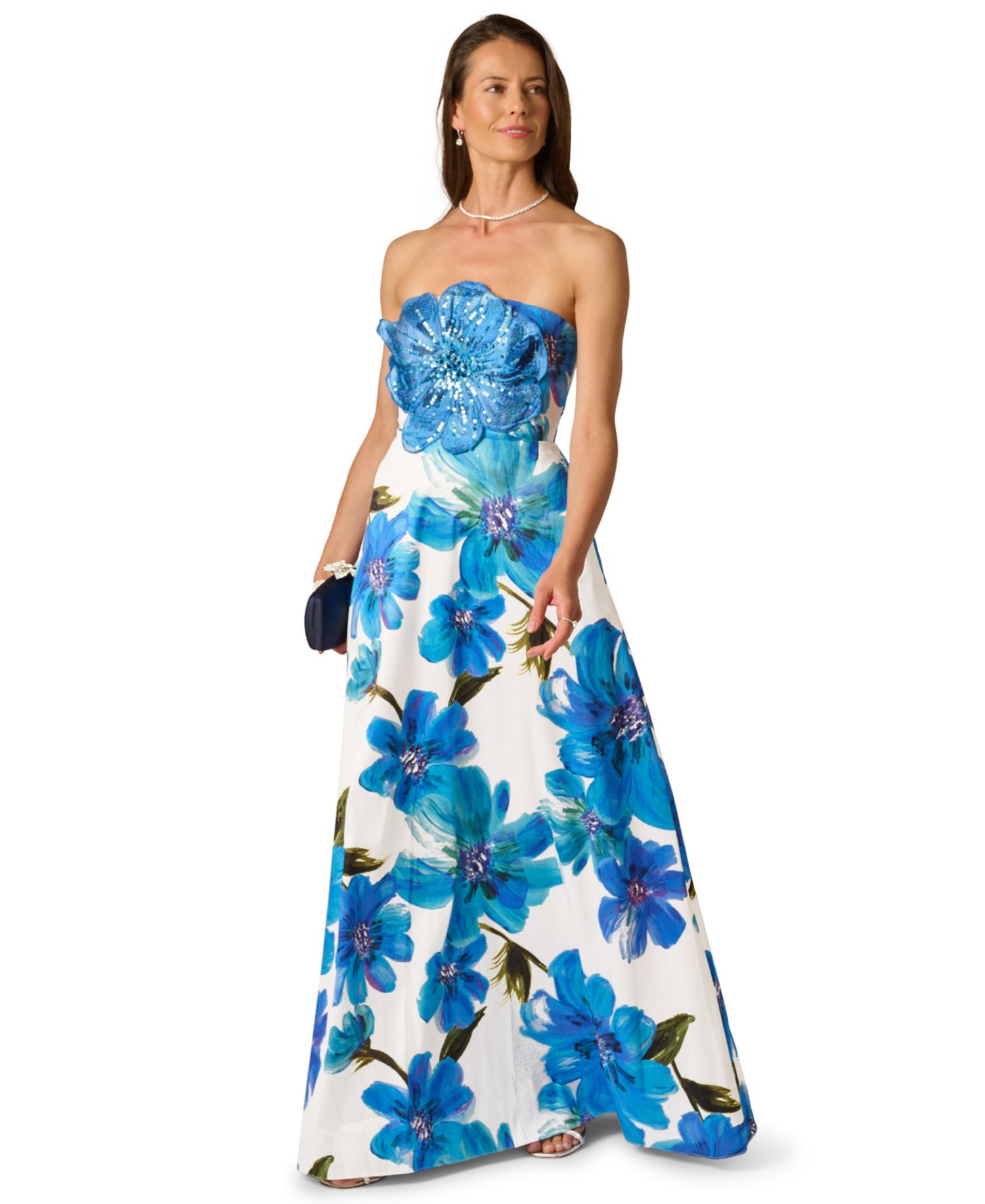 Women's Strapless 3D Floral Beaded Gown
