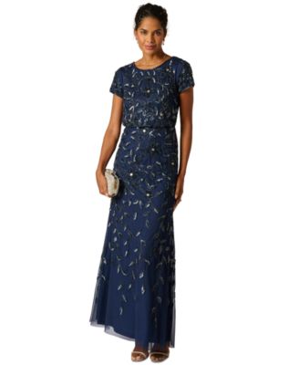 Women's Boat-Neck Blouson Beaded Gown