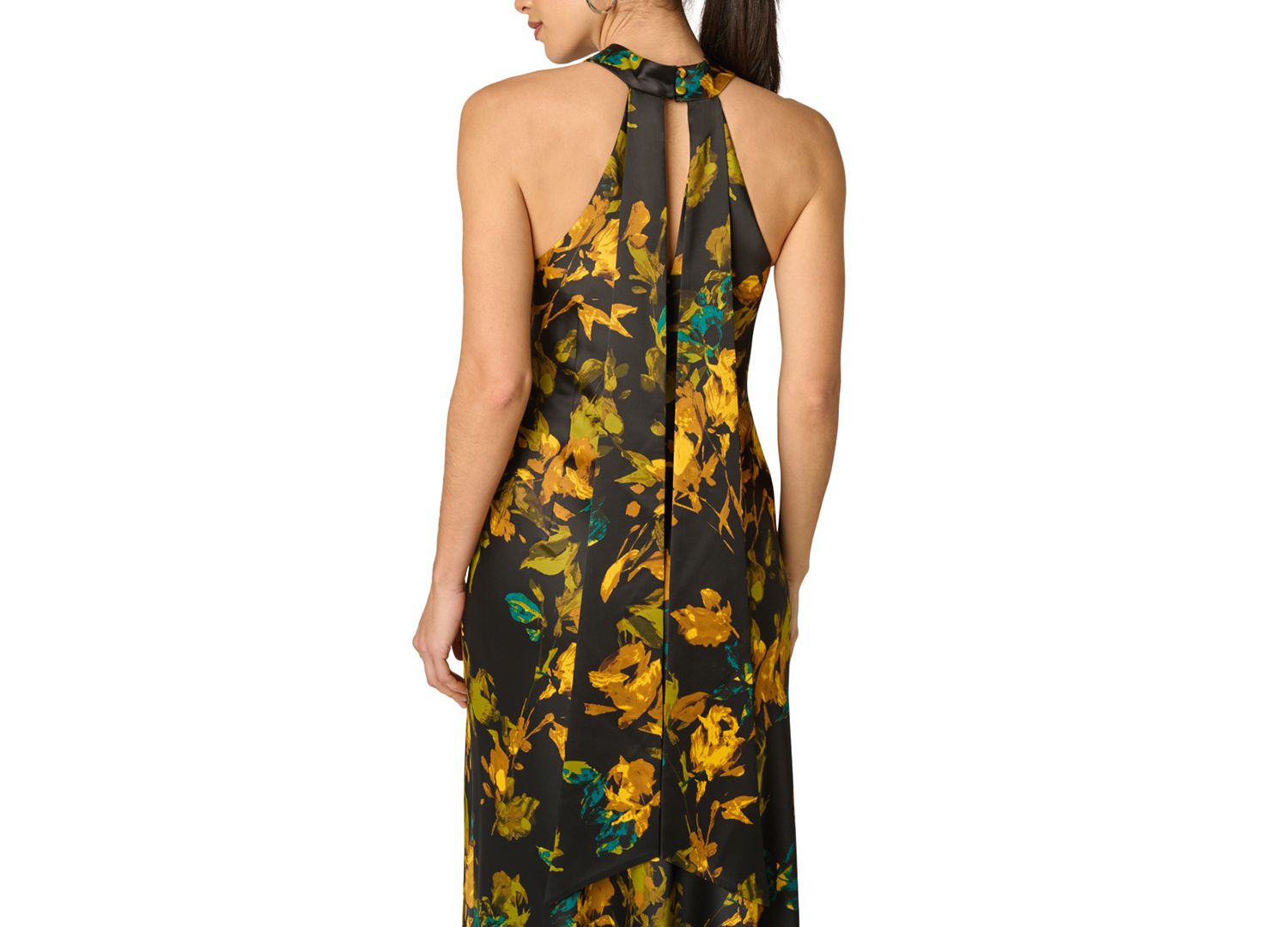 Women's Floral Stretch Satin Scarf Halter Gown