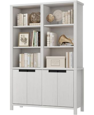 Extra Wide 71" Tall Bookshelf Storage Cabinet - 5-Tier Adjustable Shelves and 4 Doors - Durable Wooden Organizer for Office, Living Room