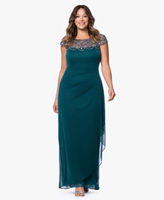Plus Size Sheer Boat-Neckline Long Sheath Dress