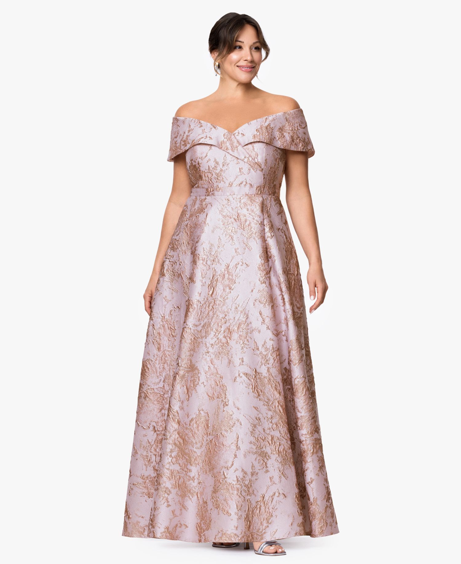 Petite Metallic Brocade Off-the-Shoulder Gown