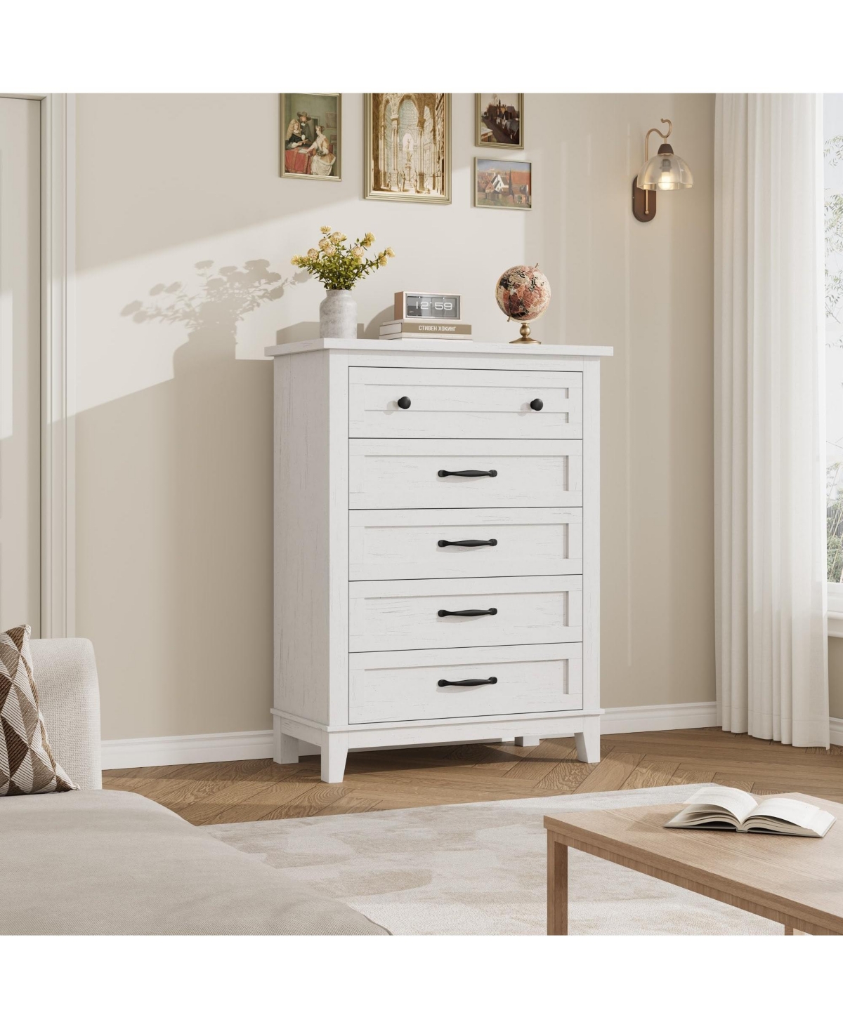 gaomon 5 Dresser for Bedroom, 41.3 in Tall Vertical Drawer Dresser with Large Storage, Freestanding Wooden Closet Chest for Bedroom, Living Room