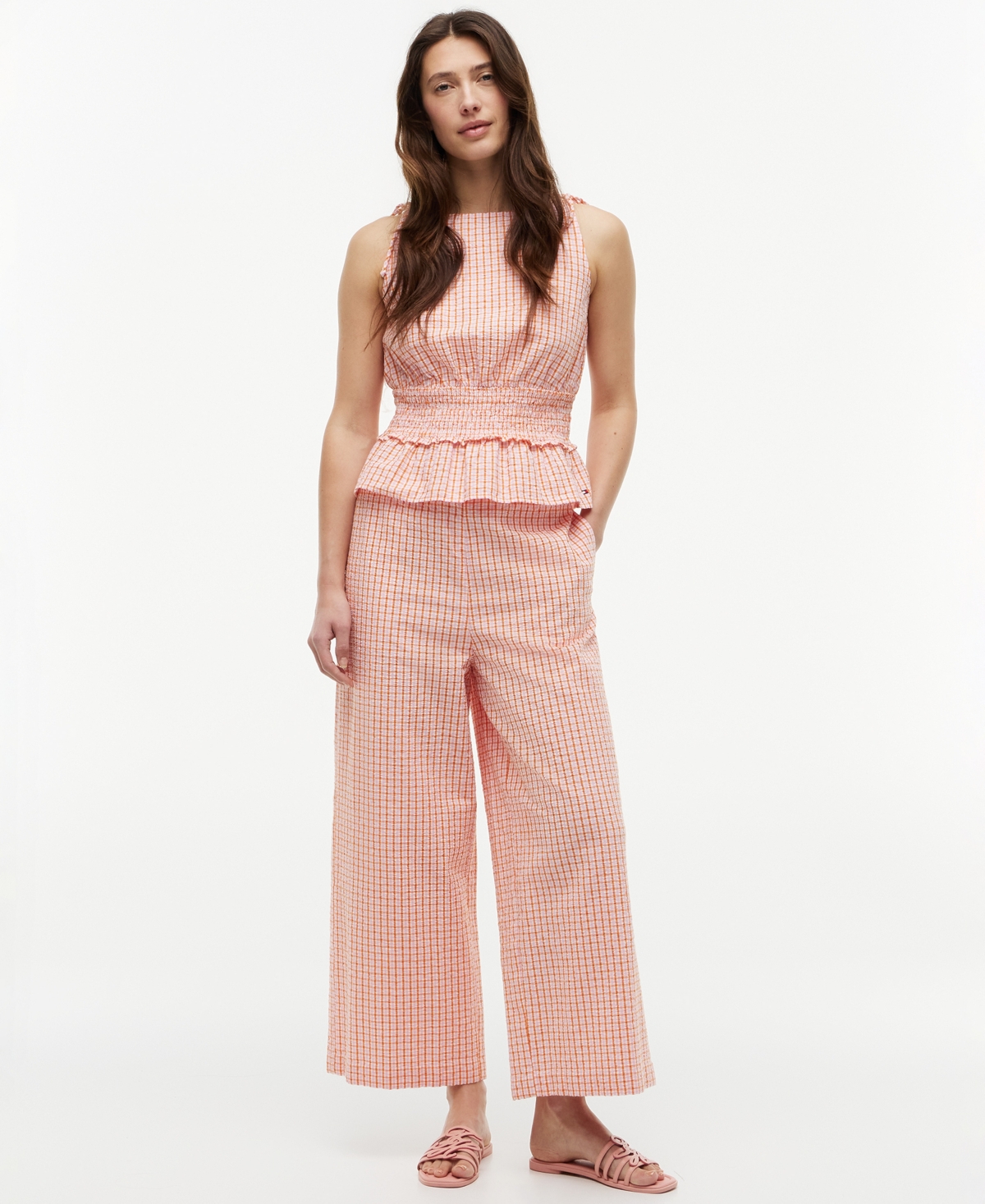Tommy Hilfiger Women's Seersucker Straight Cotton Pants