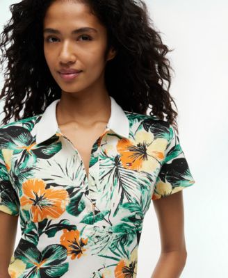 Women's Printed Short-Sleeve Polo Top