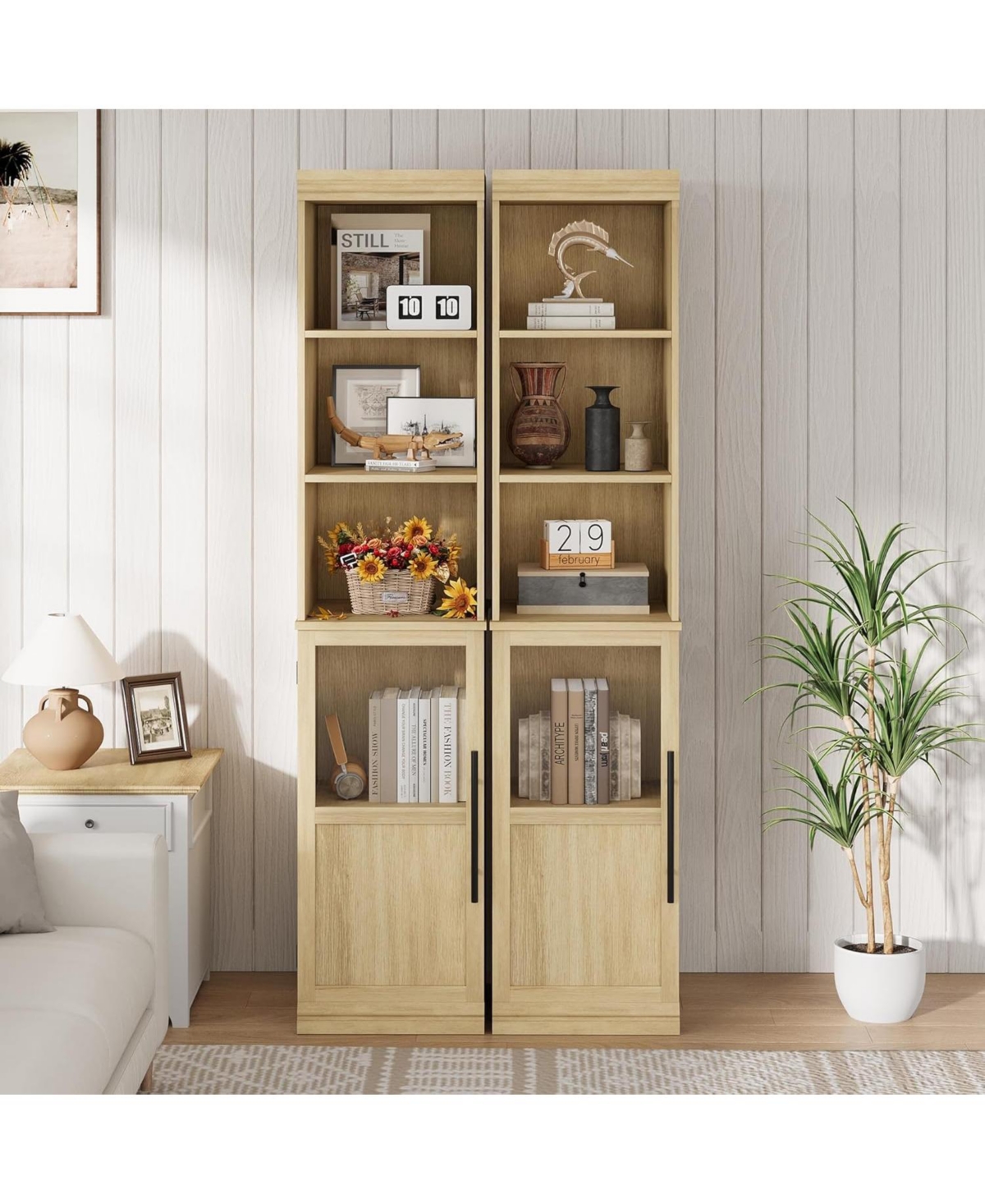 gaomon Tall Narrow Entryway Storage Cabinet with Glass Door and Open Shelves – Freestanding Organizer for Bathroom, Laundry, Kitchen