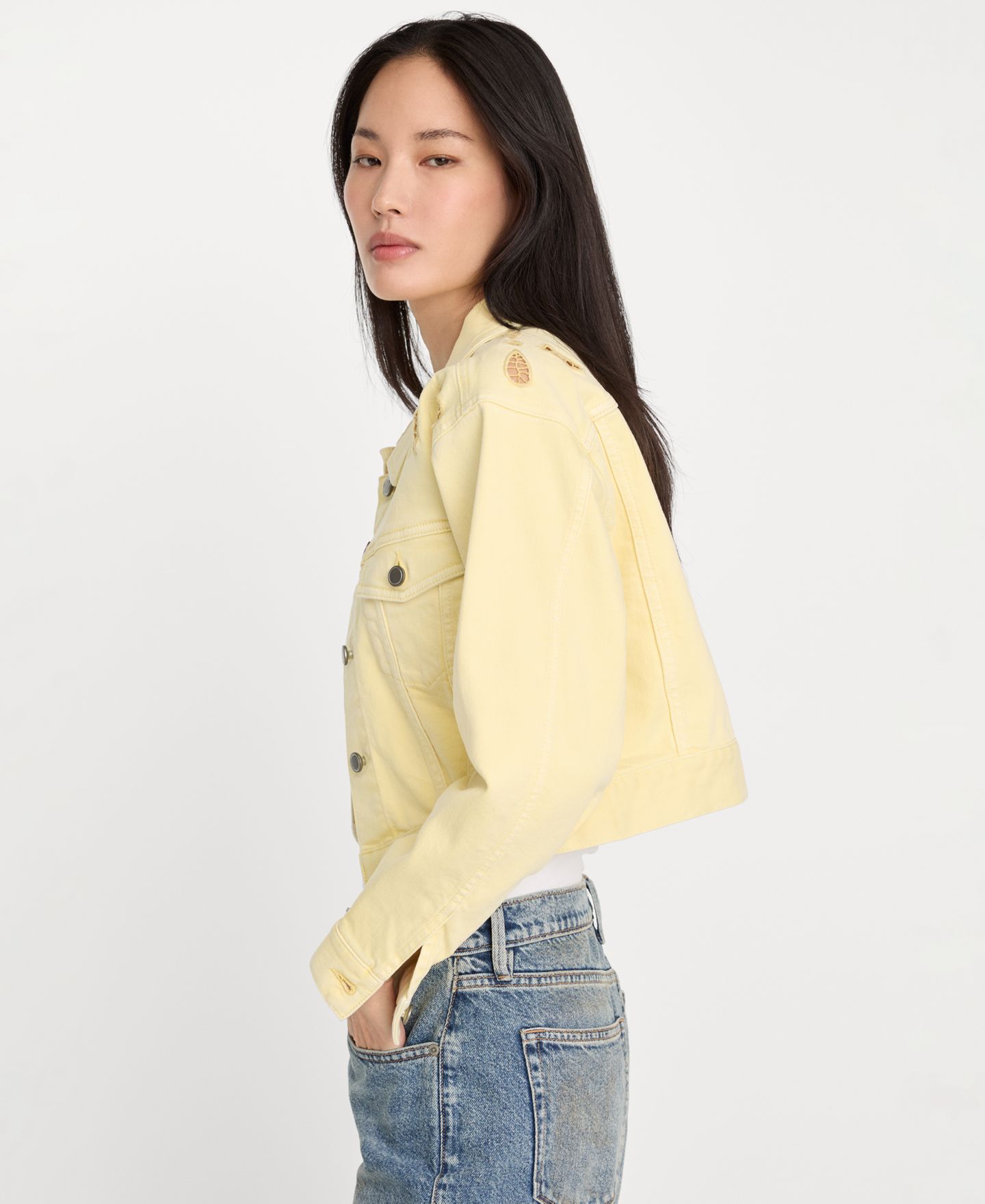 Женская куртка Good American Essential Crop Denim Jacket, цвет: Anyw — фото 3