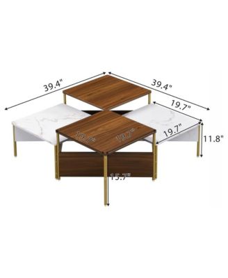 Modern Nesting Coffee Tables Set of 4 - Mid Century Modern Square Center Table, Free Adjustable Shape for Living Room