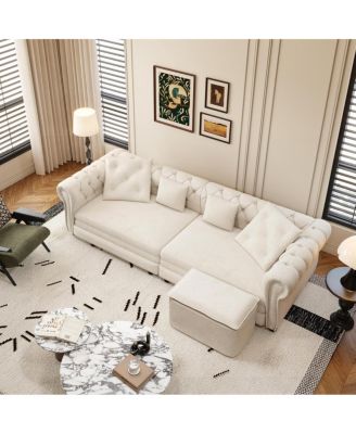 Chesterfield Pull-Out Sofa Bed, Convertible Sleeper, King Size, Chaise, Velvet