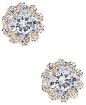 image of Cubic Zirconia Halo Stud Earrings in 10k Gold