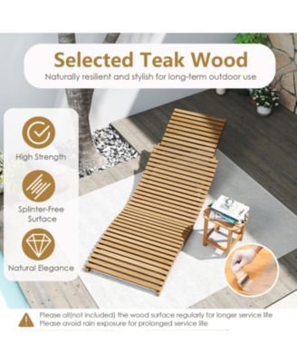 Teak Wood Folding Patio Chaise Lounge with Slatted Seat