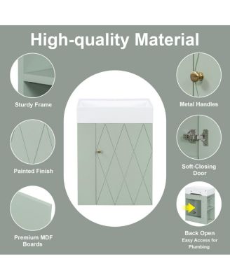 20 Inch Bathroom Vanity with Ceramic Sink, Side Storage Shelves and Towel Bar, Wall Mount Cabinet for Small Spaces