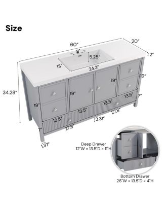 60 Inch Modern Bathroom Vanity with Countertop, Soft Close Drawers and Ample Storage, Freestanding Cabinet for Large Bathrooms