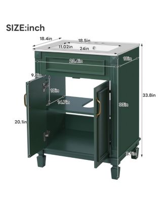 24 Inch Freestanding Bathroom Vanity with Ceramic Sink, Soft Close Storage, Solid Wood Cabinet for Small Spaces.