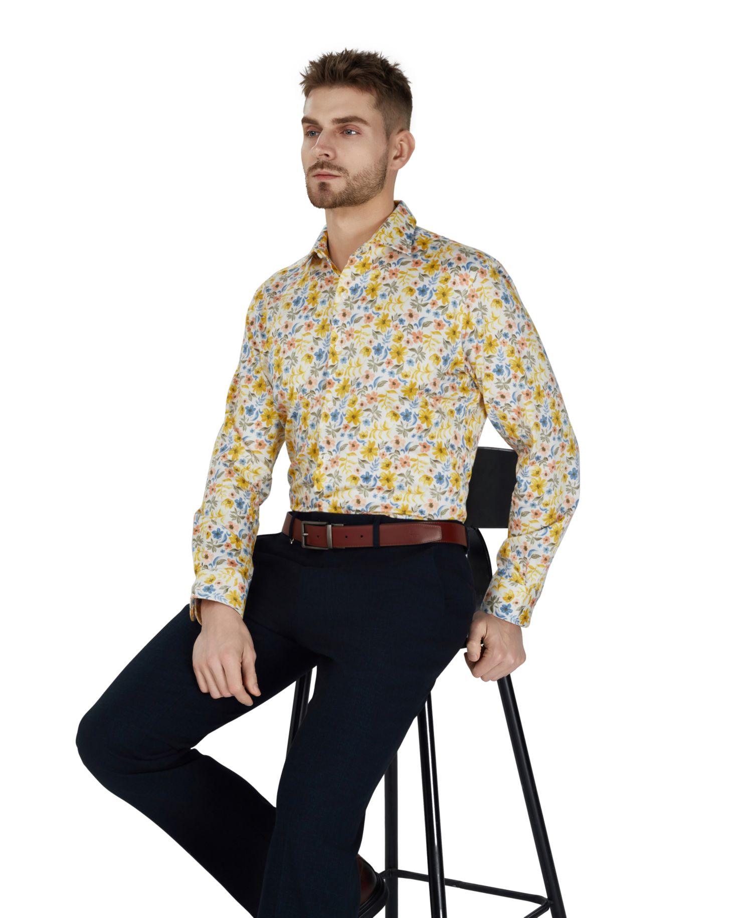 Men's Slim-Fit Floral Printed Dress Shirt