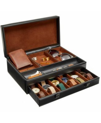 Box Organizer Valet Tray Faux Leather Jewelry Storage Compartments