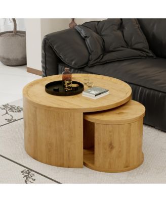 Round Nesting Coffee Table Set of 2 - Modern Circle Wooden Center Table, 31.5" Big and 18" Small Stacking Side Table for Living Room