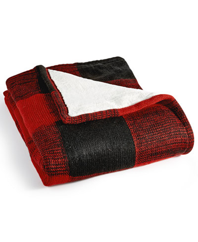 Martha Stewart Collection Sweater-Knit Buffalo-Plaid Throw, Only at Macy's