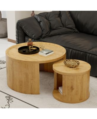 Round Nesting Coffee Table Set of 2 - Modern Circle Wooden Center Table, 31.5" Big and 18" Small Stacking Side Table for Living Room