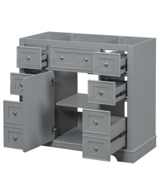 36 Inch Modern Bathroom Vanity Base without Sink, Solid Wood and MDF Cabinet with 6 Drawers and Adjustable Shelf for Storage