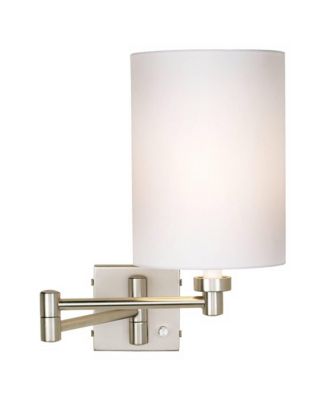 Modern Swing Arm Wall Lamp Brushed Nickel Plug-In Light Fixture Cotton Cylinder Shade Bedroom Bedside