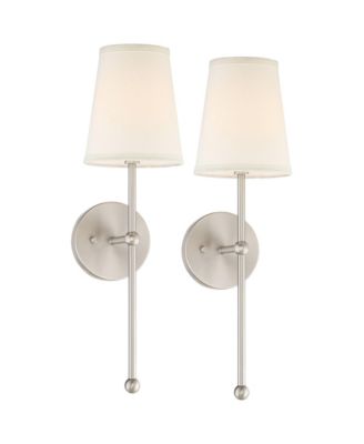 Elena Modern Wall Light Sconces Set of 2 Brushed Nickel Hardwire 6" Fixture Cream Linen Shade for Bedroom Reading Living Room Home