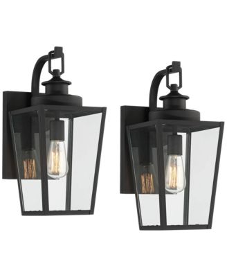 Ackerly Modern Outdoor Wall Light Fixtures Set of 2 Lantern Frame 17 1/4" Clear Glass for Post Exterior
