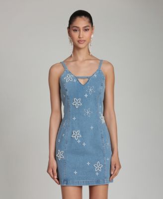Women's Imitation Pearl Embroidered Detail Mini Dress