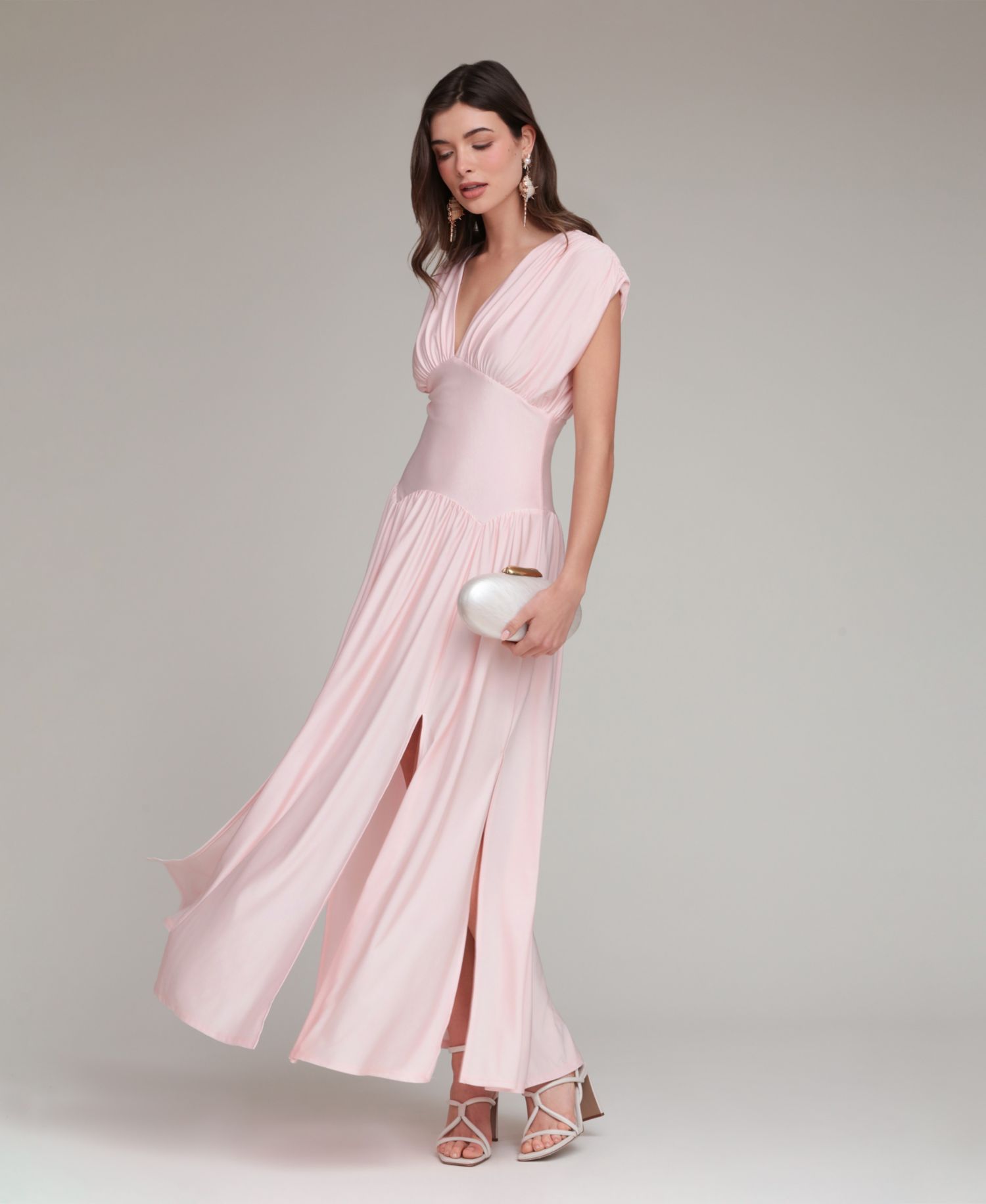 Women's Shirred V-Neck Sleeveless Maxi Dress