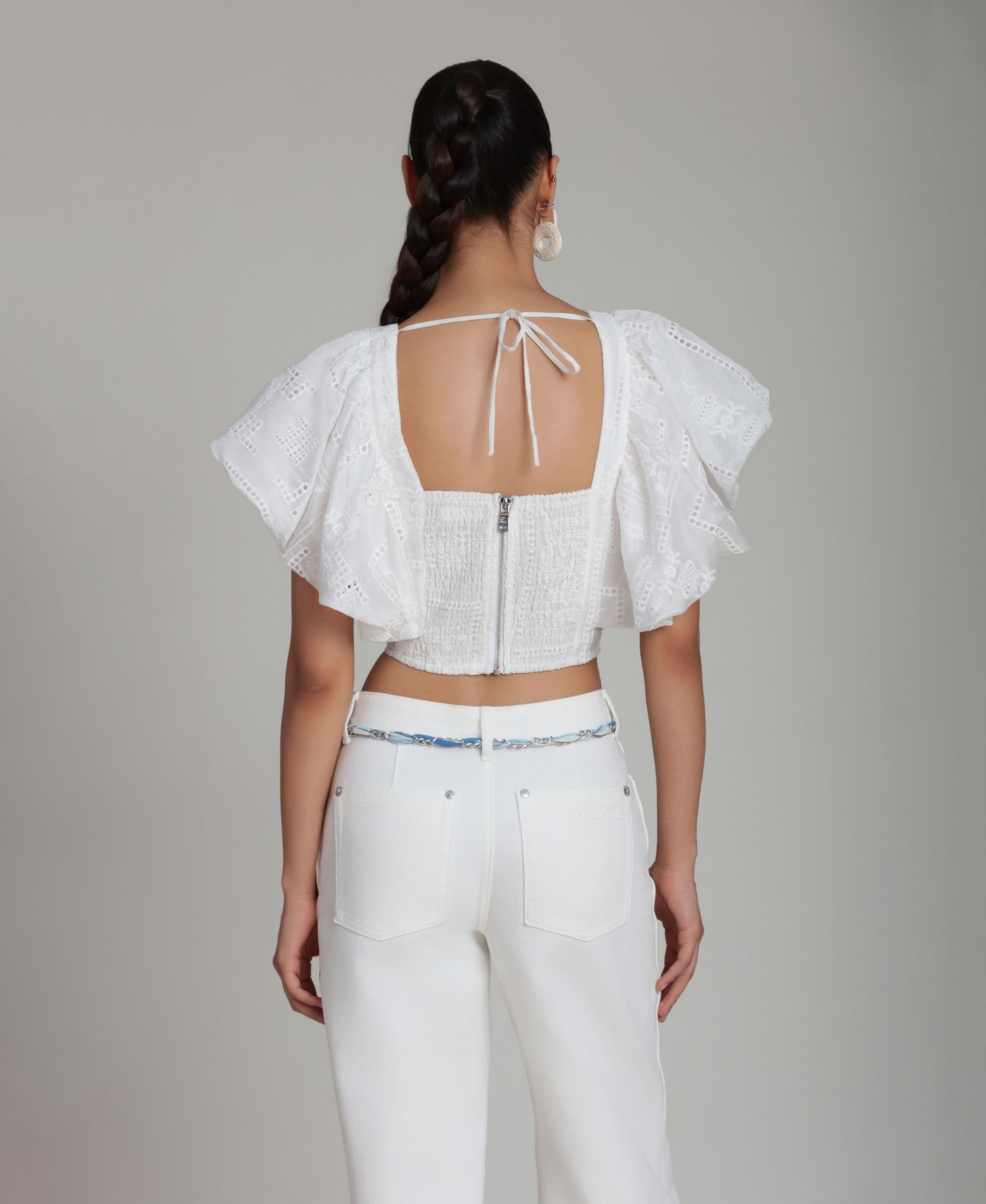 Women's V-Neck Tie-Detail Bubble Top
